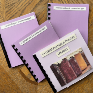 Série de 4 nomenclatures d'Histoire - Agriculture, conservation des aliments, communication et chauffage à travers les âges.