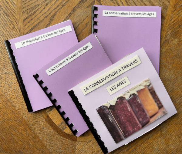 Série de 4 nomenclatures d'Histoire - Agriculture, conservation des aliments, communication et chauffage à travers les âges.